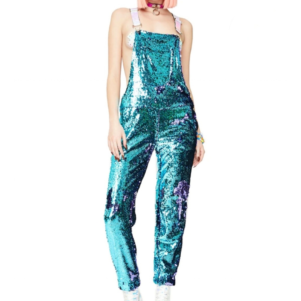 NWT Jackalop Land Mermaid Sequin Overalls M Medium